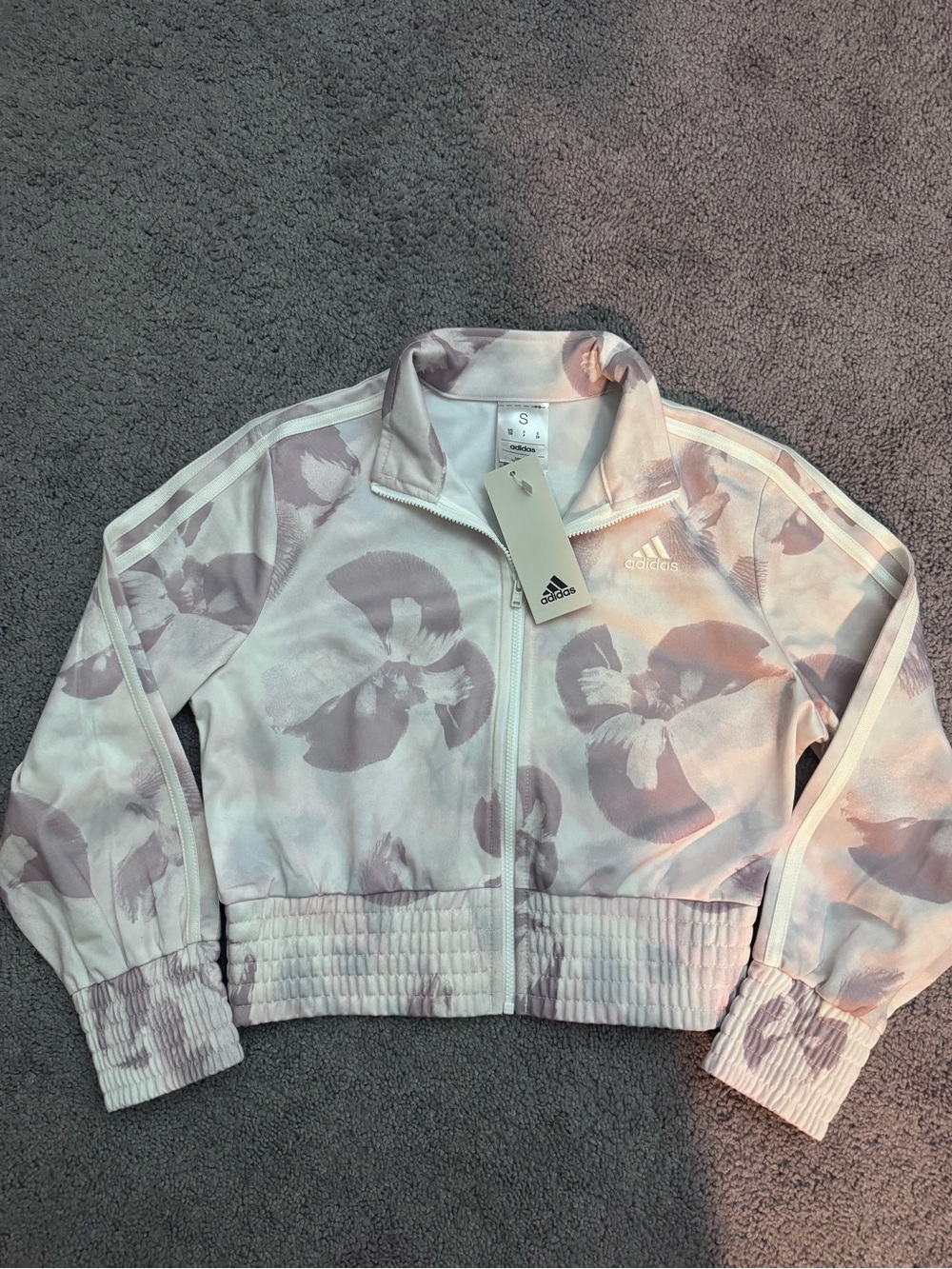 adidas Girls' Pale Pink Floral Zip Track Jacket